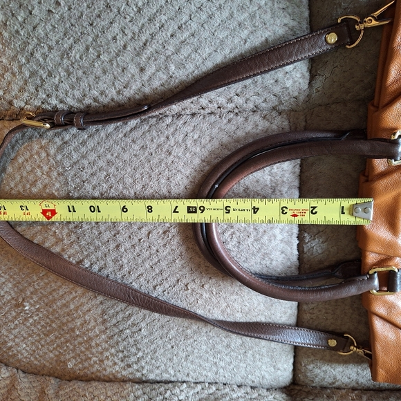 MCM Crossbody Tote Shoulder Bag Cognac Brown Leather Tote Handle - Picture 6 of 9